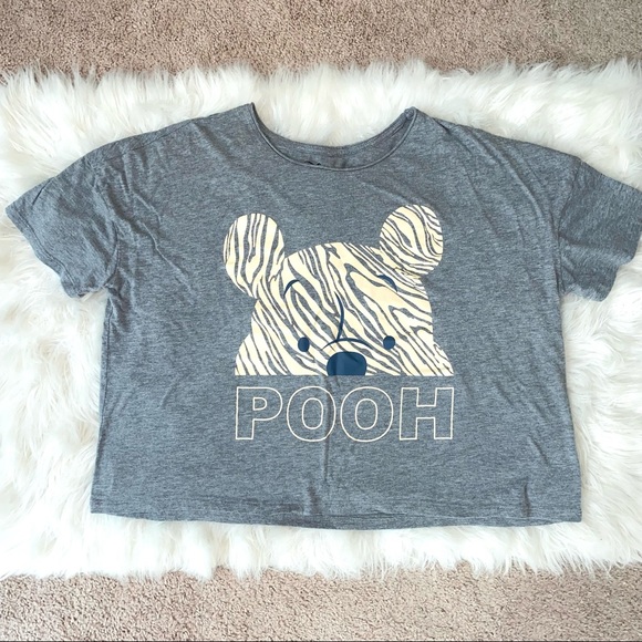 DISNEY Winnie the Pooh Graphic Cropped Gray T Shirt - Size Large - Picture 2 of 6